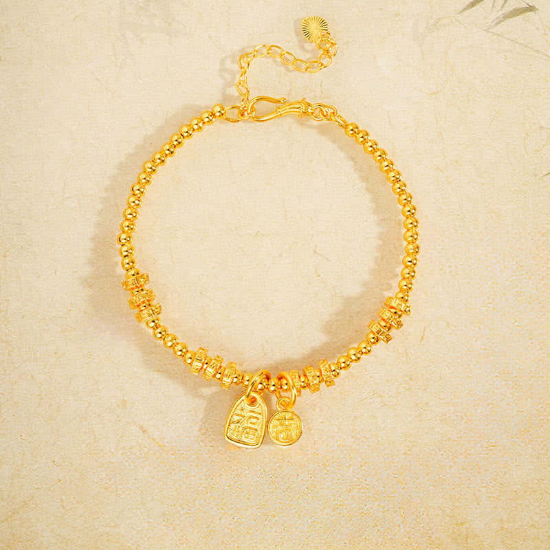 Bracelet porte-bonheur en laiton plaqué or 24 carats avec le caractère Fu et Buddha Stones - image 2