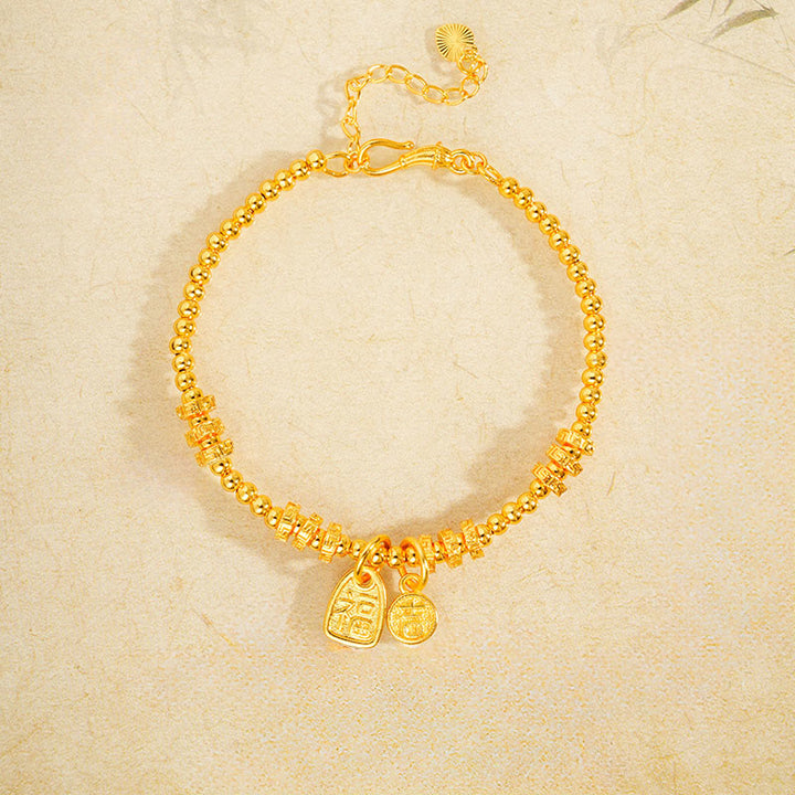 Bracelet porte-bonheur en laiton plaqué or 24 carats avec le caractère Fu et Buddha Stones - image 2