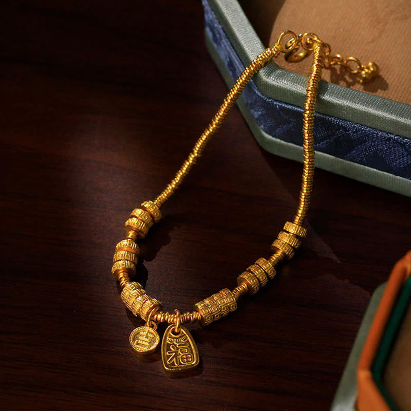 Bracelet porte-bonheur en laiton plaqué or 24 carats avec le caractère Fu et Buddha Stones - image 4