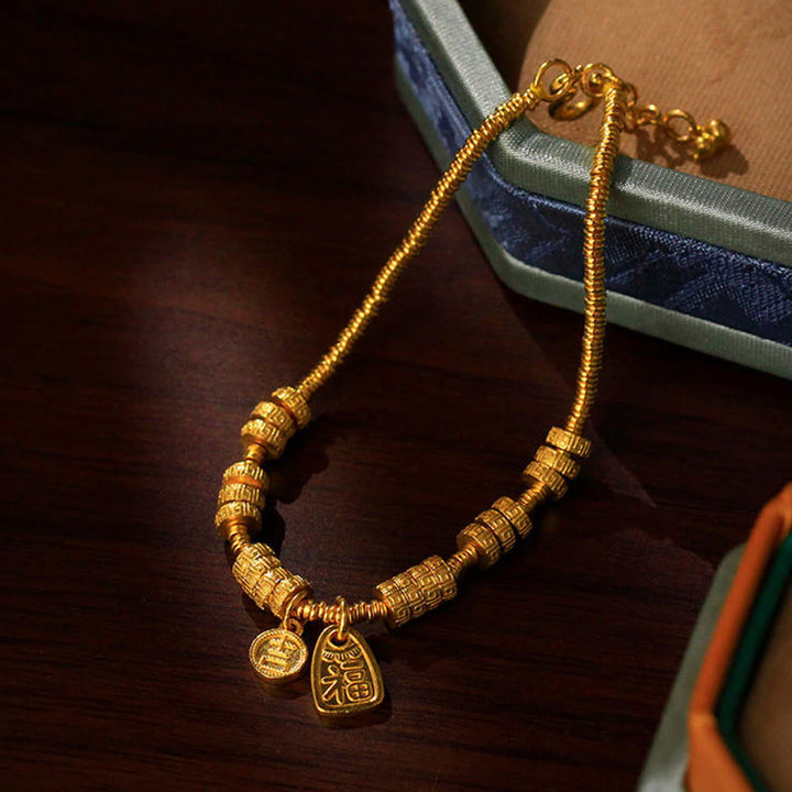 Bracelet porte-bonheur en laiton plaqué or 24 carats avec le caractère Fu et Buddha Stones - image 4