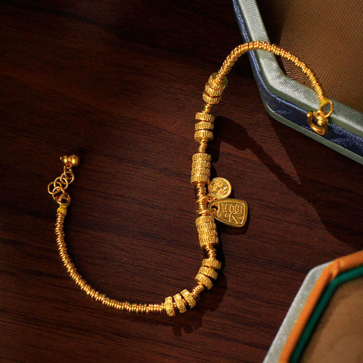 Bracelet porte-bonheur en laiton plaqué or 24 carats avec le caractère Fu et Buddha Stones - image 7