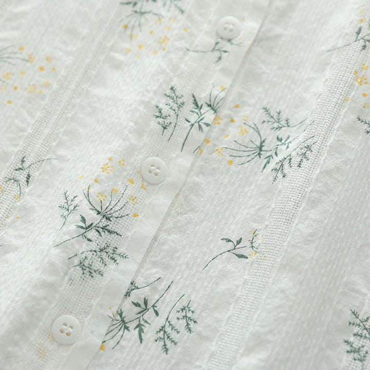 Chemise à manches longues en coton pour femme, ornée de Buddha Stones, de fleurs blanches et jaunes d'automne, de feuilles vertes et de boutons. - image 6