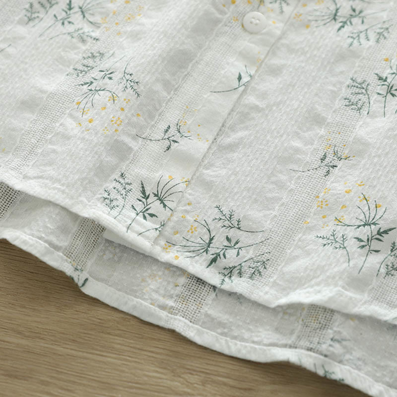 Chemise à manches longues en coton pour femme, ornée de Buddha Stones, de fleurs blanches et jaunes d'automne, de feuilles vertes et de boutons. - image 8