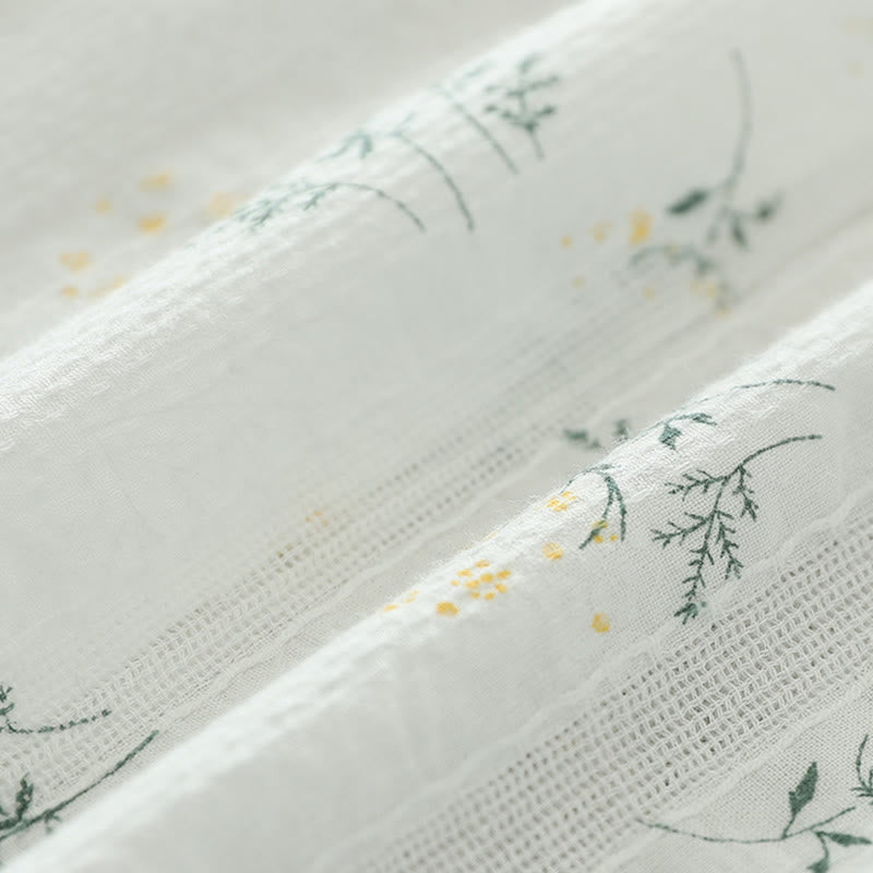 Chemise à manches longues en coton pour femme, ornée de Buddha Stones, de fleurs blanches et jaunes d'automne, de feuilles vertes et de boutons. - image 10