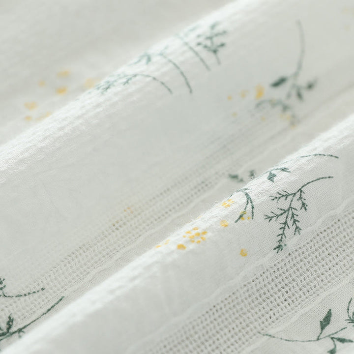 Chemise à manches longues en coton pour femme, ornée de Buddha Stones, de fleurs blanches et jaunes d'automne, de feuilles vertes et de boutons. - image 10
