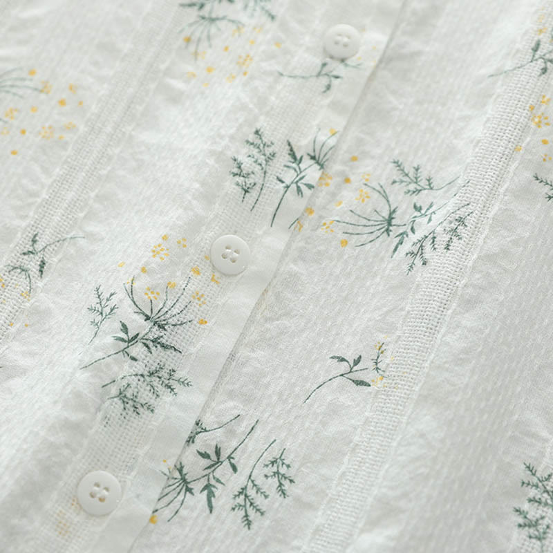 Chemise à manches longues en coton pour femme, ornée de Buddha Stones, de fleurs blanches et jaunes d'automne, de feuilles vertes et de boutons. - image 6