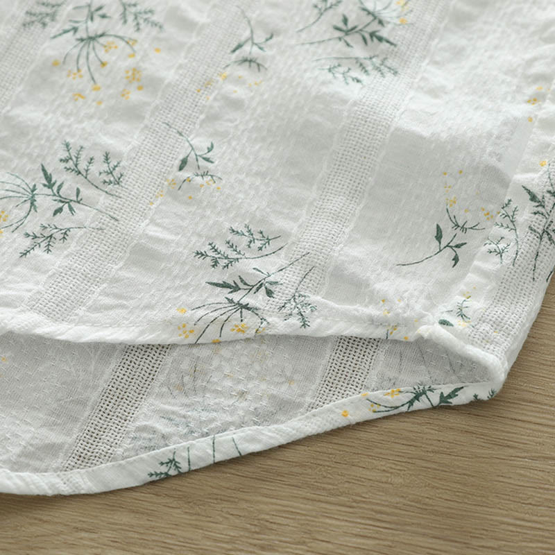 Chemise à manches longues en coton pour femme, ornée de Buddha Stones, de fleurs blanches et jaunes d'automne, de feuilles vertes et de boutons. - image 9