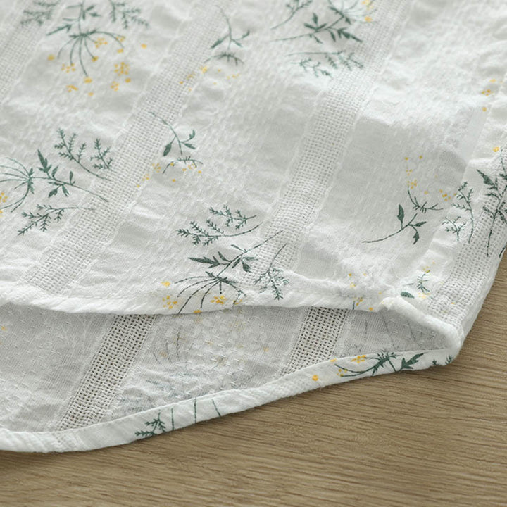 Chemise à manches longues en coton pour femme, ornée de Buddha Stones, de fleurs blanches et jaunes d'automne, de feuilles vertes et de boutons. - image 9