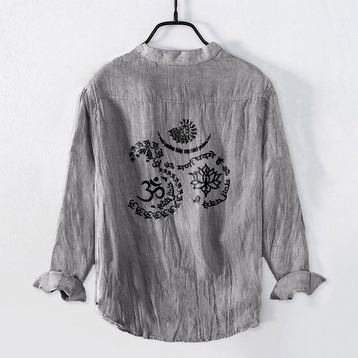 Chemise à manches longues pour homme en coton et lin, ornée de demi-boutons et du symbole Om du mantra des Buddha Stones - image 5
