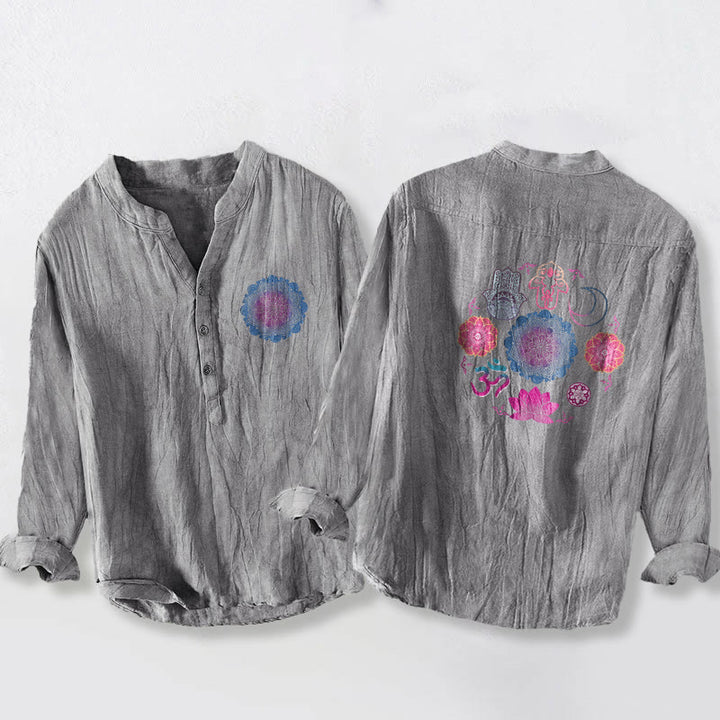 Chemise à manches longues pour homme en coton et lin, ornée de demi-boutons, motif mandala Om, lotus et Buddha Stones - Gris - US/UK/AU50，EU60 (5XL) - image 6