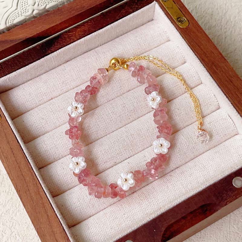 Bracelet d'équilibre en cristal blanc améthyste et améthyste, orné d'un motif floral irrégulier en Buddha Stones - Quartz Fraise (Tour de poignet : 15-19 cm) - image 11