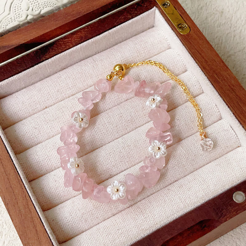 Bracelet d'équilibre en cristal blanc améthyste et améthyste, orné d'un motif floral irrégulier en Buddha Stones - Cristal rose (Tour de poignet : 15-19 cm) - image 9