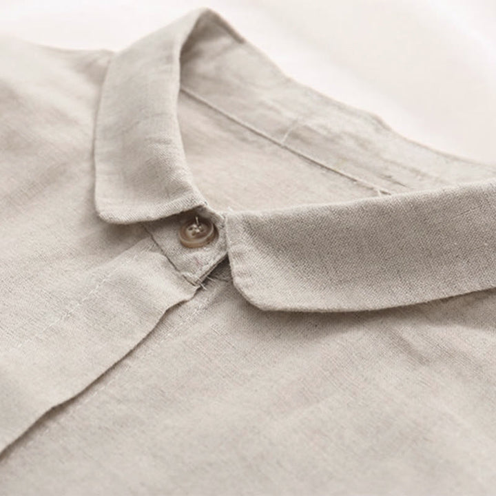 Chemise à manches longues en coton pour femme, motif floral beige automnal avec boutons et Buddha Stones - image 3