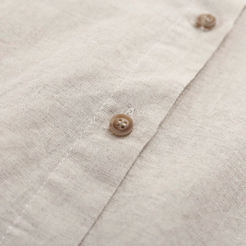 Chemise à manches longues en coton pour femme, motif floral beige automnal avec boutons et Buddha Stones - image 4