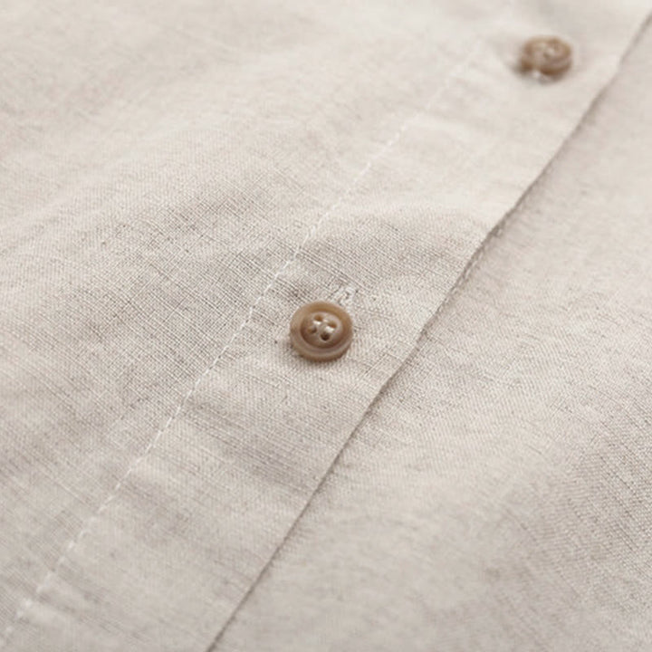 Chemise à manches longues en coton pour femme, motif floral beige automnal avec boutons et Buddha Stones - image 4