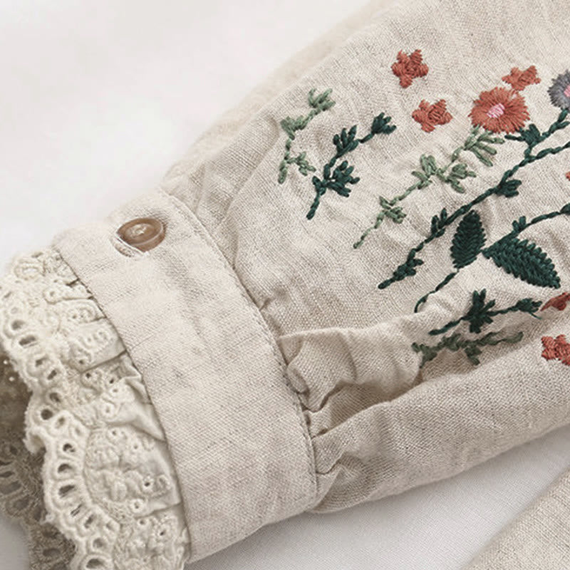 Chemise à manches longues en coton pour femme, motif floral beige automnal avec boutons et Buddha Stones - image 6