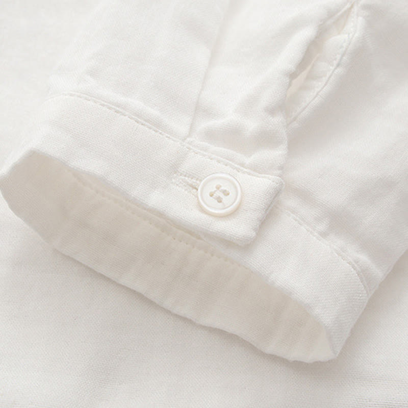 Chemise à manches longues en coton pour femme, ornée de boutons brodés, de Buddha Stones et de fleurs de prunier roses d'automne - image 12