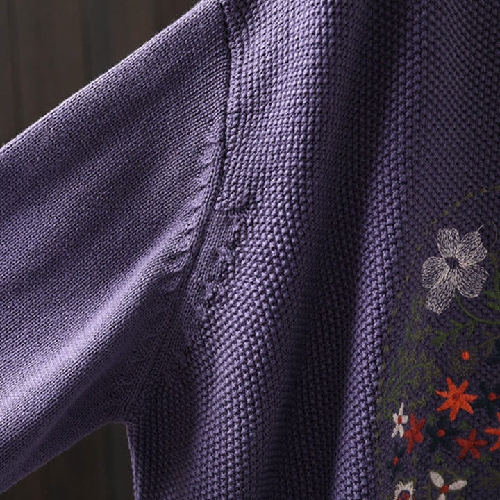 Gilet cardigan en coton à manches longues pour femme, orné de Buddha Stones, de broderies florales et de boutons. - image 9