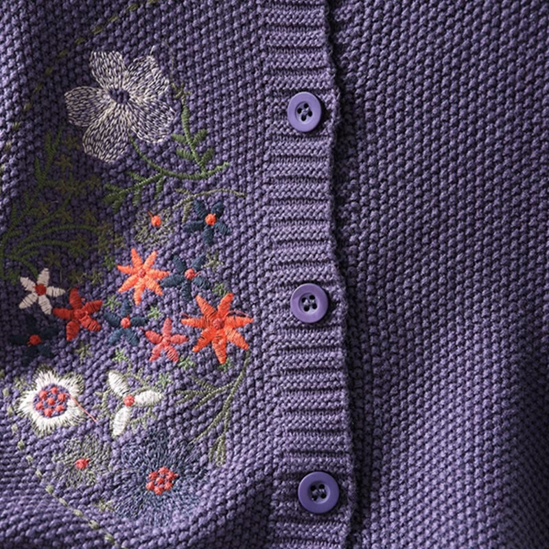 Gilet cardigan en coton à manches longues pour femme, orné de Buddha Stones, de broderies florales et de boutons. - image 10