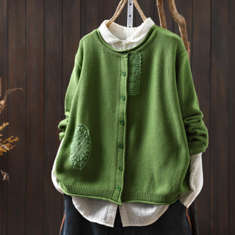 Gilet cardigan en coton à manches longues pour femme, orné de boutons floraux et de Buddha Stones - SpringGreen - US4-6，UK/AU8-10，EU36-38 (F) - image 22