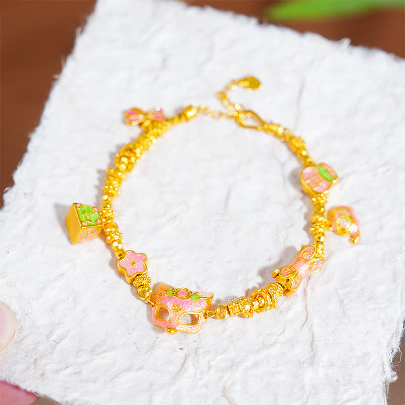 Bracelet porte-bonheur en laiton plaqué or 24 carats avec breloque Ruyi représentant le renard Fu et les Buddha Stones - image 3