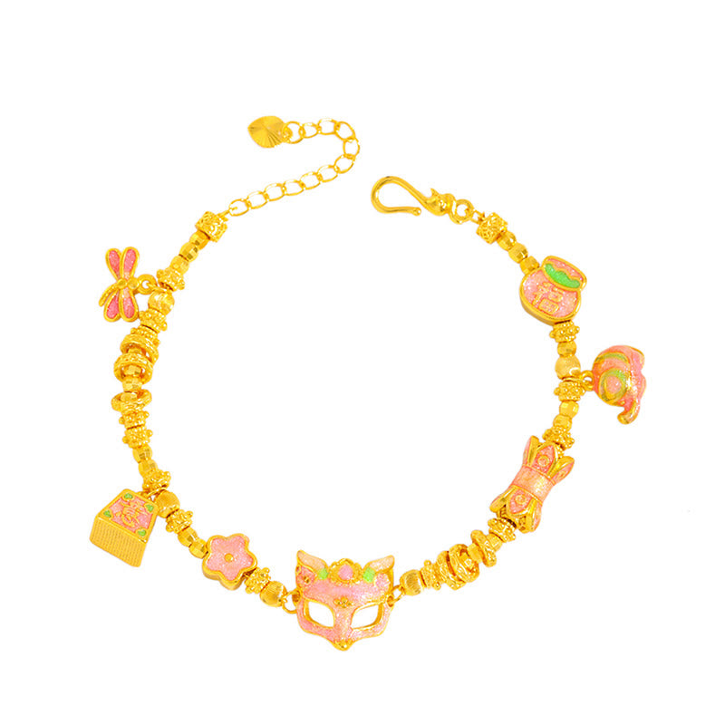 Bracelet porte-bonheur en laiton plaqué or 24 carats avec breloque Ruyi représentant le renard Fu et les Buddha Stones - image 4