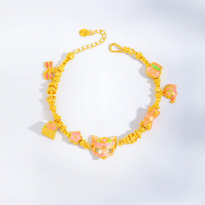 Bracelet porte-bonheur en laiton plaqué or 24 carats avec breloque Ruyi représentant le renard Fu et les Buddha Stones - image 2