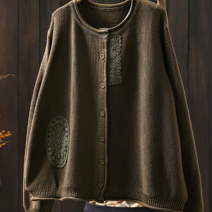 Gilet cardigan en coton à manches longues pour femme, orné de boutons floraux et de Buddha Stones - image 5