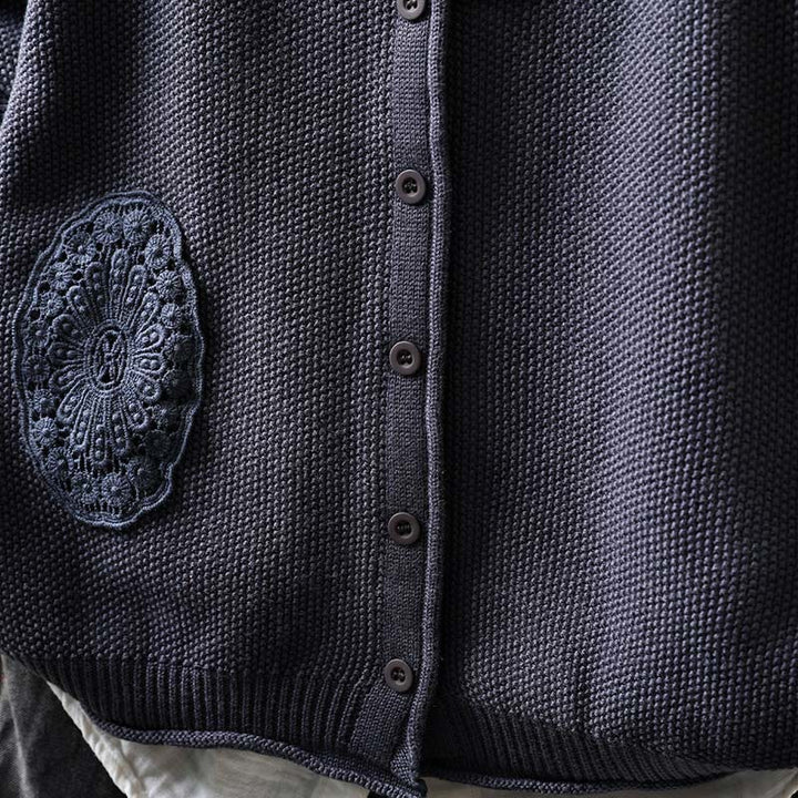 Gilet cardigan en coton à manches longues pour femme, orné de boutons floraux et de Buddha Stones - image 27