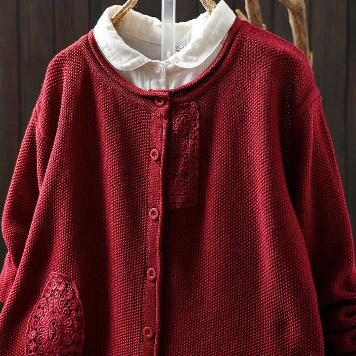 Gilet cardigan en coton à manches longues pour femme, orné de boutons floraux et de Buddha Stones - image 17