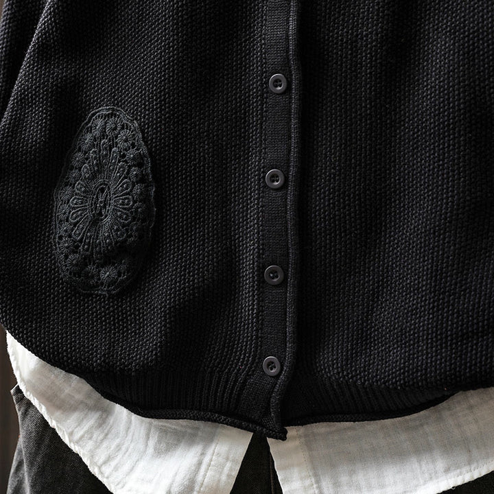 Gilet cardigan en coton à manches longues pour femme, orné de boutons floraux et de Buddha Stones - image 30