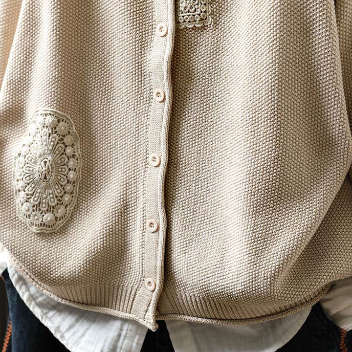 Gilet cardigan en coton à manches longues pour femme, orné de boutons floraux et de Buddha Stones - image 21