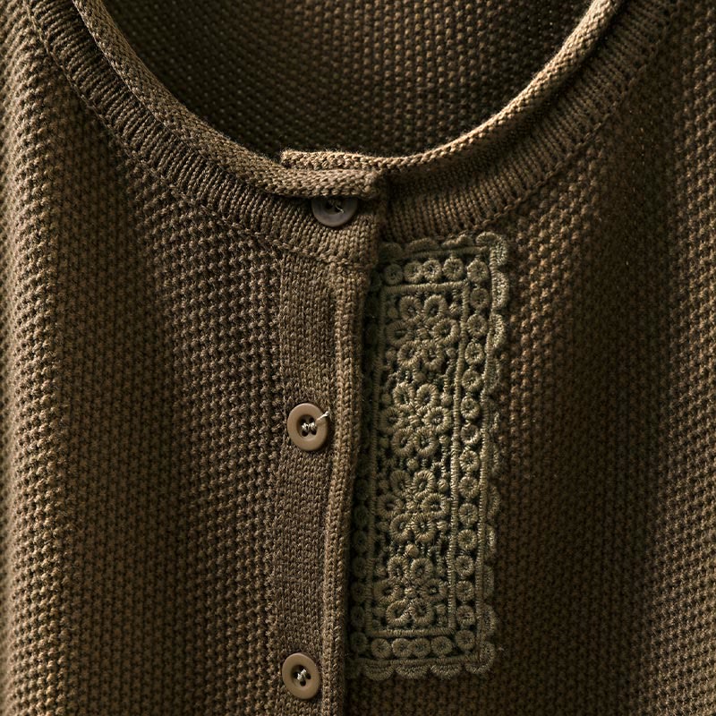 Gilet cardigan en coton à manches longues pour femme, orné de boutons floraux et de Buddha Stones - image 8