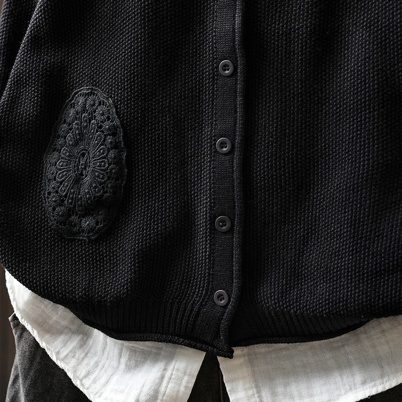 Gilet cardigan en coton à manches longues pour femme, orné de boutons floraux et de Buddha Stones - image 30