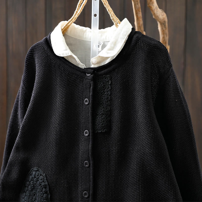 Gilet cardigan en coton à manches longues pour femme, orné de boutons floraux et de Buddha Stones - image 29