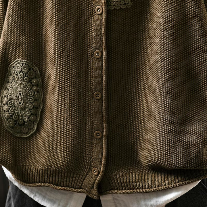 Gilet cardigan en coton à manches longues pour femme, orné de boutons floraux et de Buddha Stones - image 11