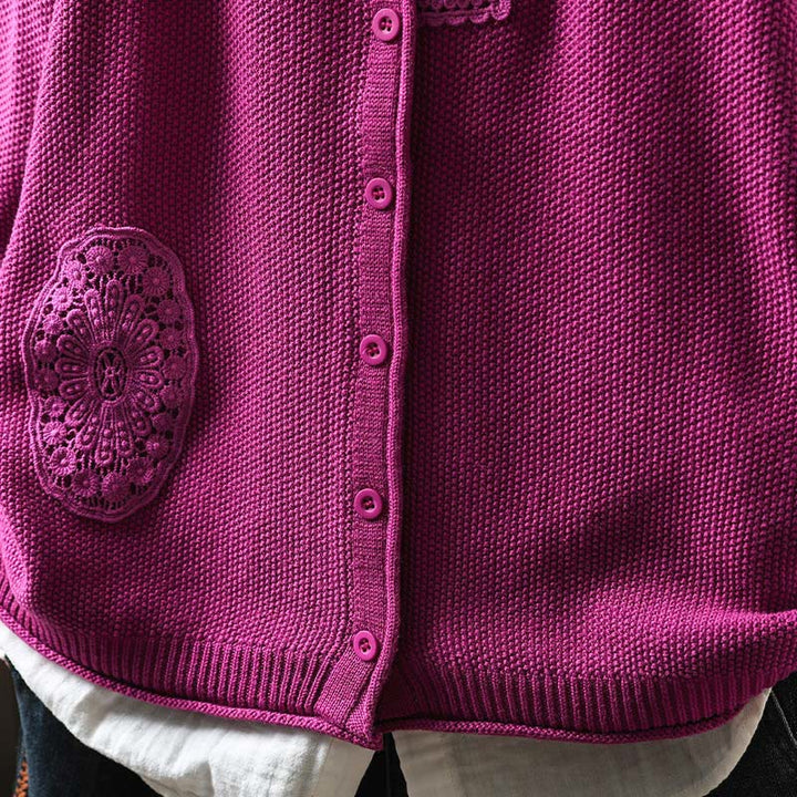 Gilet cardigan en coton à manches longues pour femme, orné de boutons floraux et de Buddha Stones - image 2