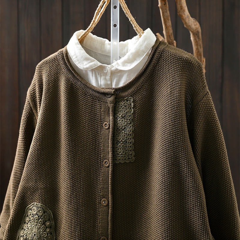 Gilet cardigan en coton à manches longues pour femme, orné de boutons floraux et de Buddha Stones - image 6