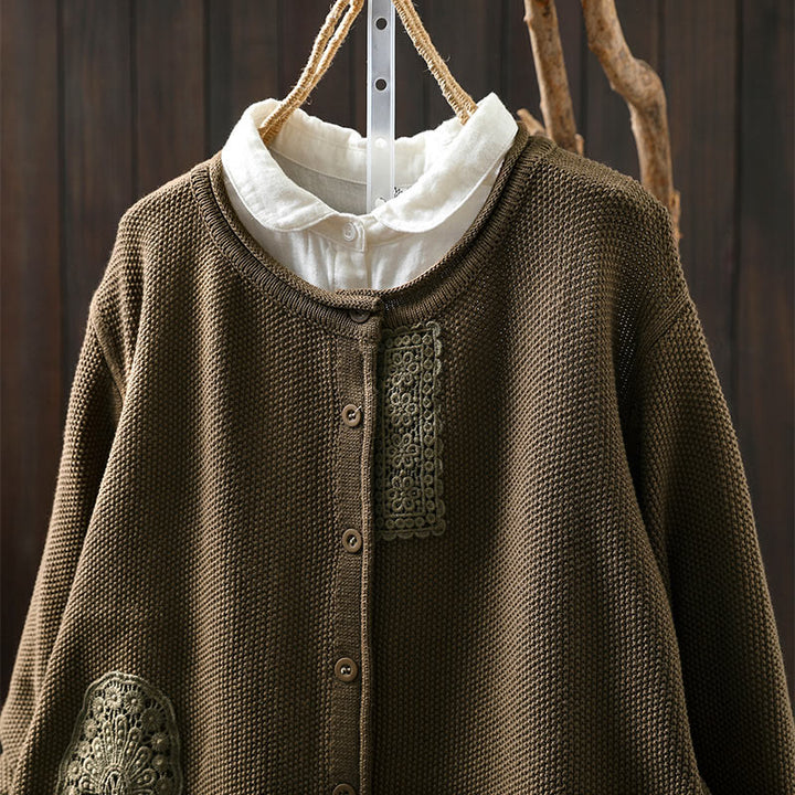 Gilet cardigan en coton à manches longues pour femme, orné de boutons floraux et de Buddha Stones - image 6