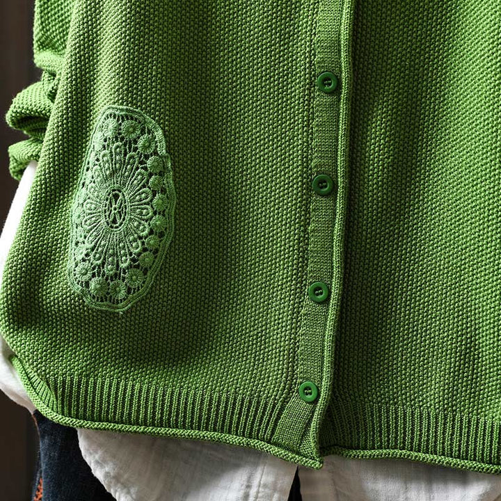 Gilet cardigan en coton à manches longues pour femme, orné de boutons floraux et de Buddha Stones - image 24
