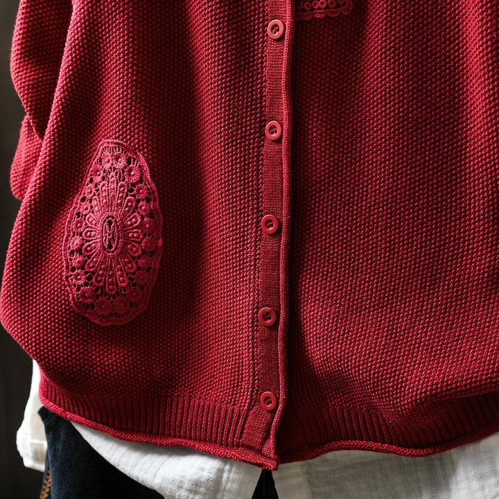 Gilet cardigan en coton à manches longues pour femme, orné de boutons floraux et de Buddha Stones - image 18