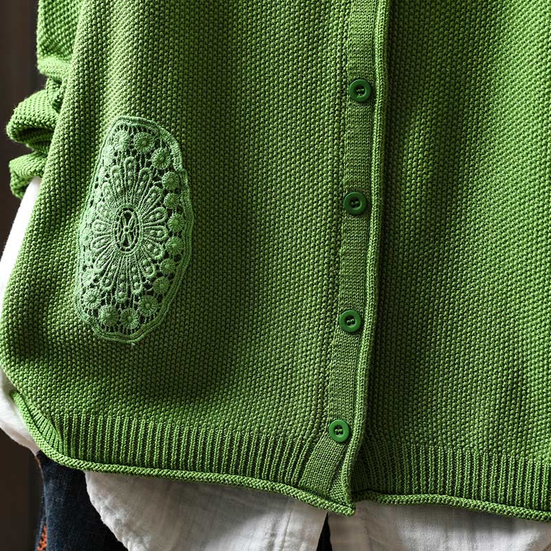 Gilet cardigan en coton à manches longues pour femme, orné de boutons floraux et de Buddha Stones - image 24