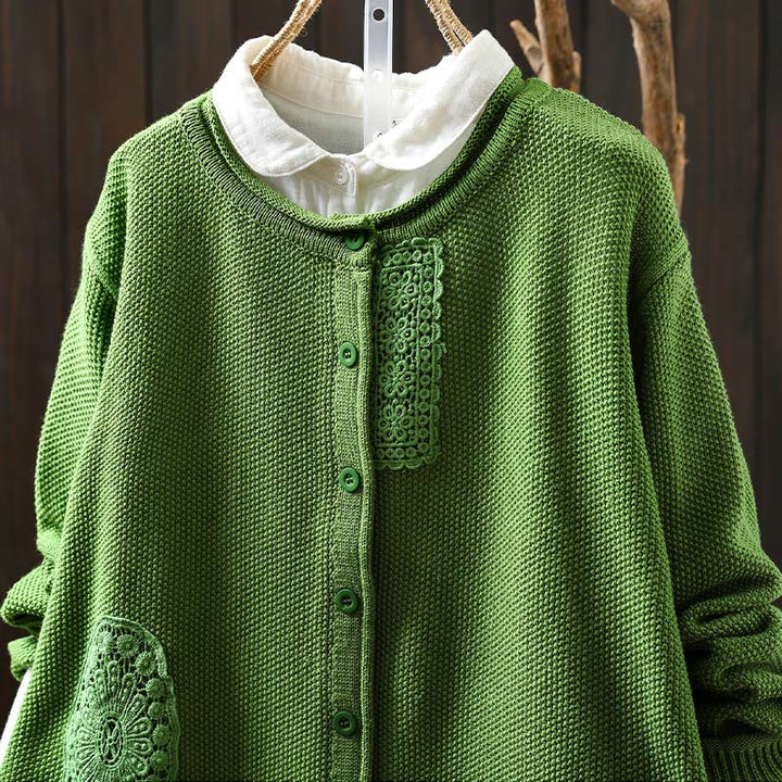 Gilet cardigan en coton à manches longues pour femme, orné de boutons floraux et de Buddha Stones - image 23