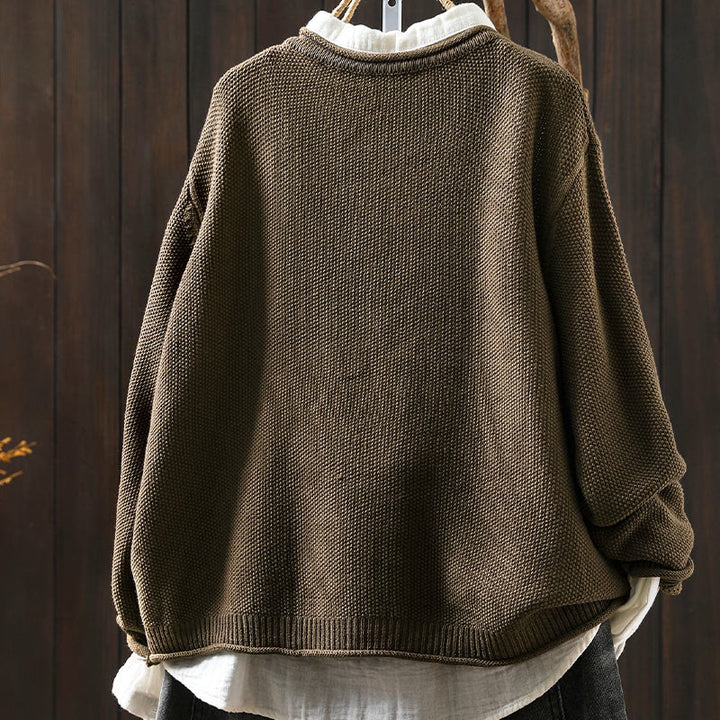 Gilet cardigan en coton à manches longues pour femme, orné de boutons floraux et de Buddha Stones - image 4