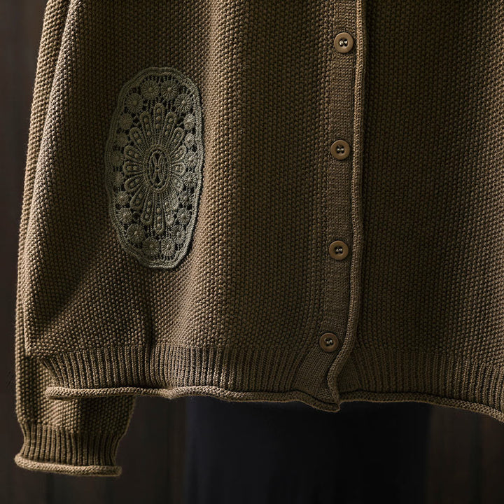 Gilet cardigan en coton à manches longues pour femme, orné de boutons floraux et de Buddha Stones - image 10