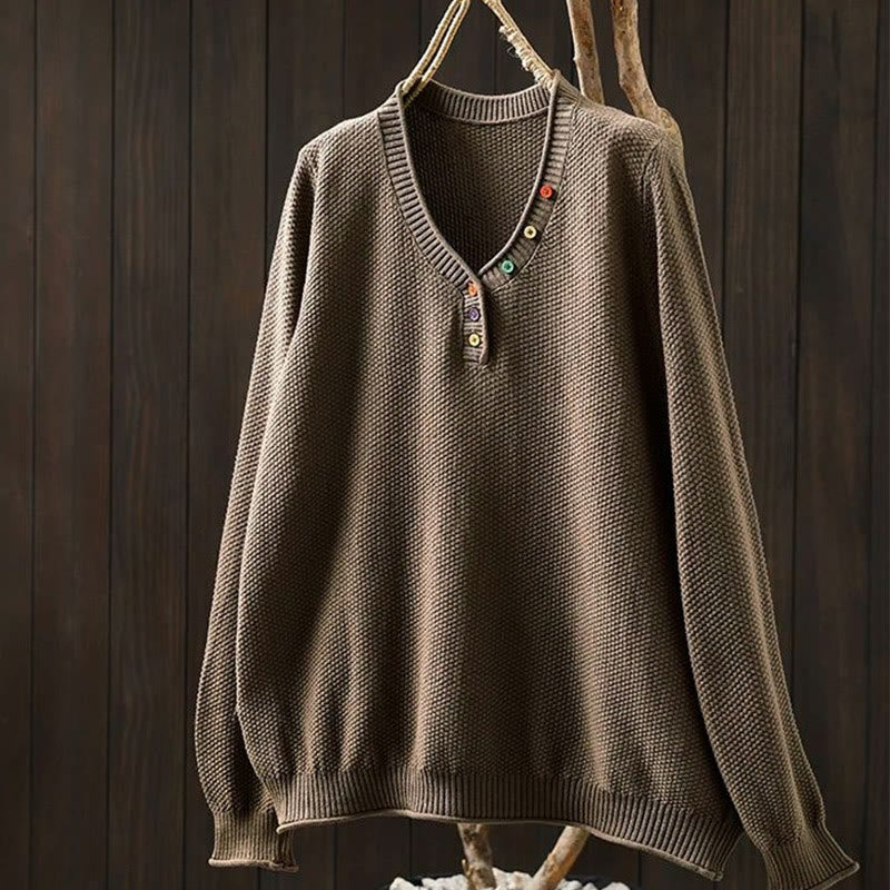 Pull en maille à manches longues pour femme, en coton, avec boutons colorés et col en V, Buddha Stones. - Pérou - US4-6，UK/AU8-10，EU36-38 (F) - image 16