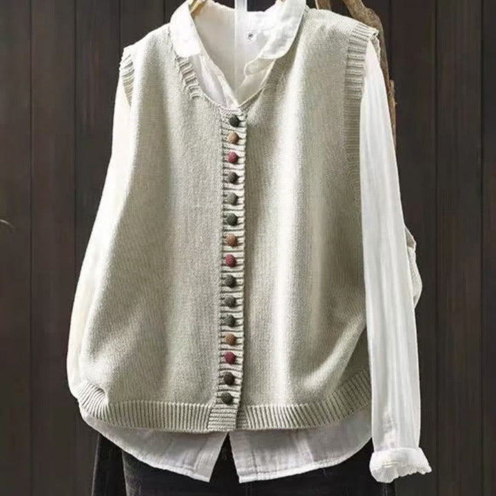 Gilet sans manches en coton tricoté pour femme avec boutons colorés et Buddha Stones - Coquillage - US4-6，UK/AU8-10，EU36-38 (F) - image 0