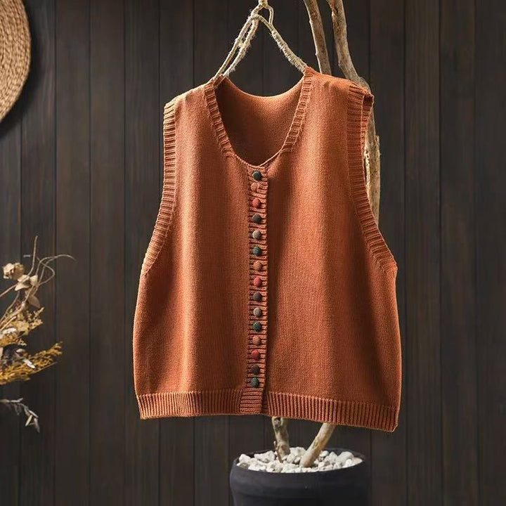 Gilet sans manches en coton tricoté pour femme avec boutons colorés et Buddha Stones - Corail - US4-6，UK/AU8-10，EU36-38 (F) - image 6