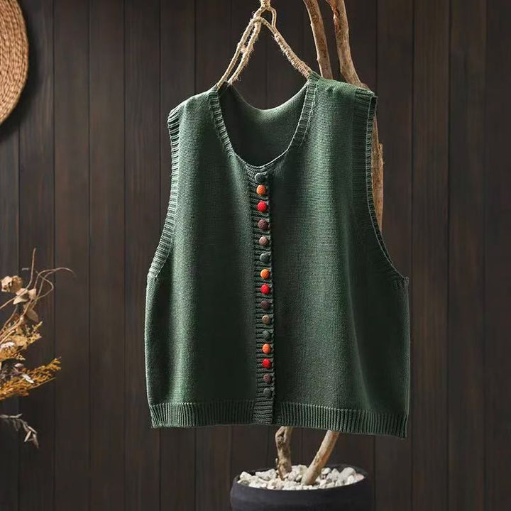 Gilet sans manches en coton tricoté pour femme avec boutons colorés et Buddha Stones - Vert - US4-6，UK/AU8-10，EU36-38 (F) - image 7