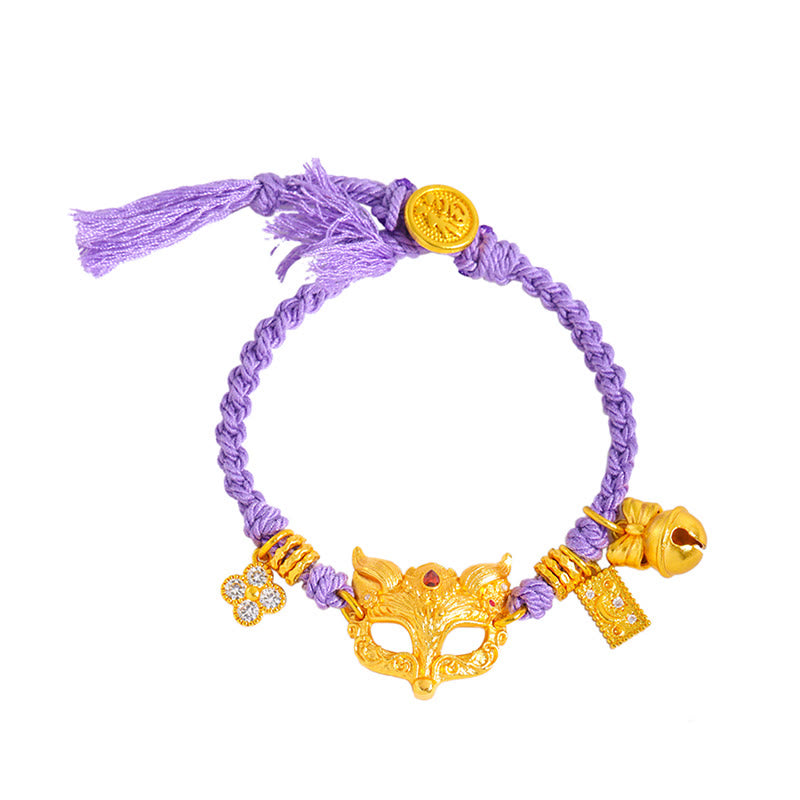 Bracelet porte-bonheur en cuivre tressé violet avec breloque clochette renard et Buddha Stones - image 5